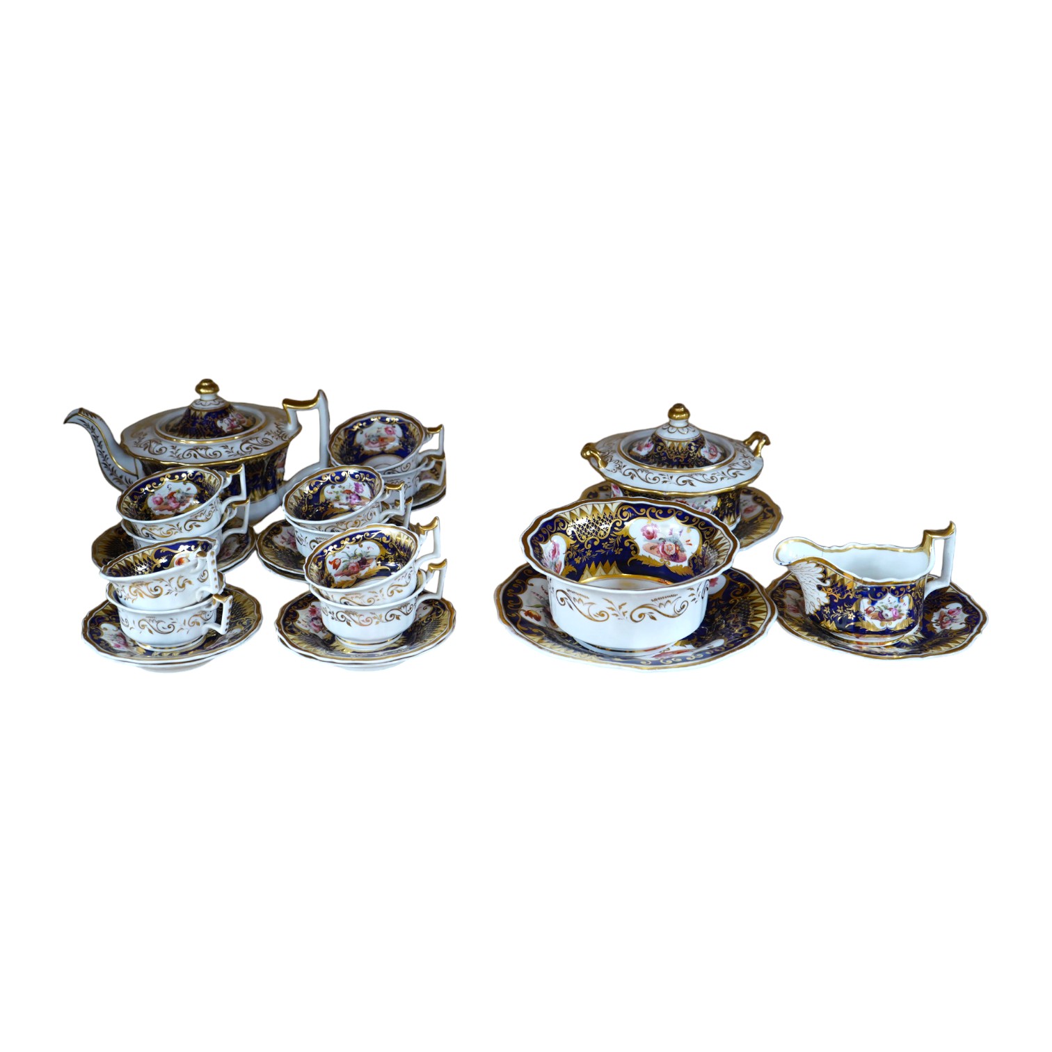 An early 19th century English porcelain London shape part tea set. Condition - varies